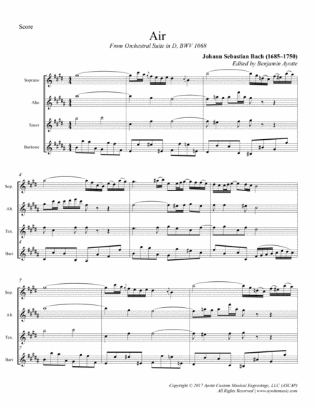 Air from Orchestral Suite No. 3, BWV 1068 transcribed for Saxophone Quartet