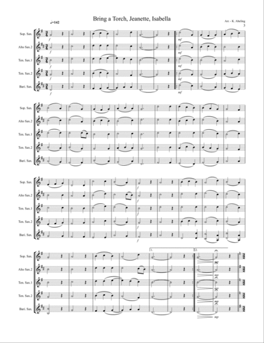 20 Traditional Christmas Carols Volume I (for Saxophone Quintet SATTB or AATTB) Saxophone Quintet scores gallery preview page 4