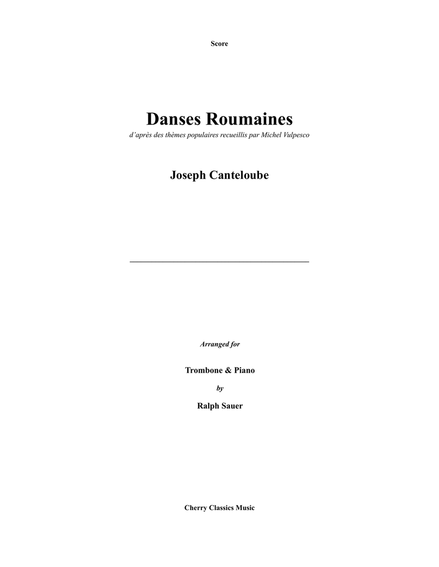 Danses Roumaines for Trombone and Piano Piano scores gallery preview page 1