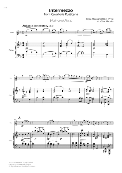 Intermezzo from Cavalleria Rusticana - Violin and Piano (Full Score and Parts) image number null