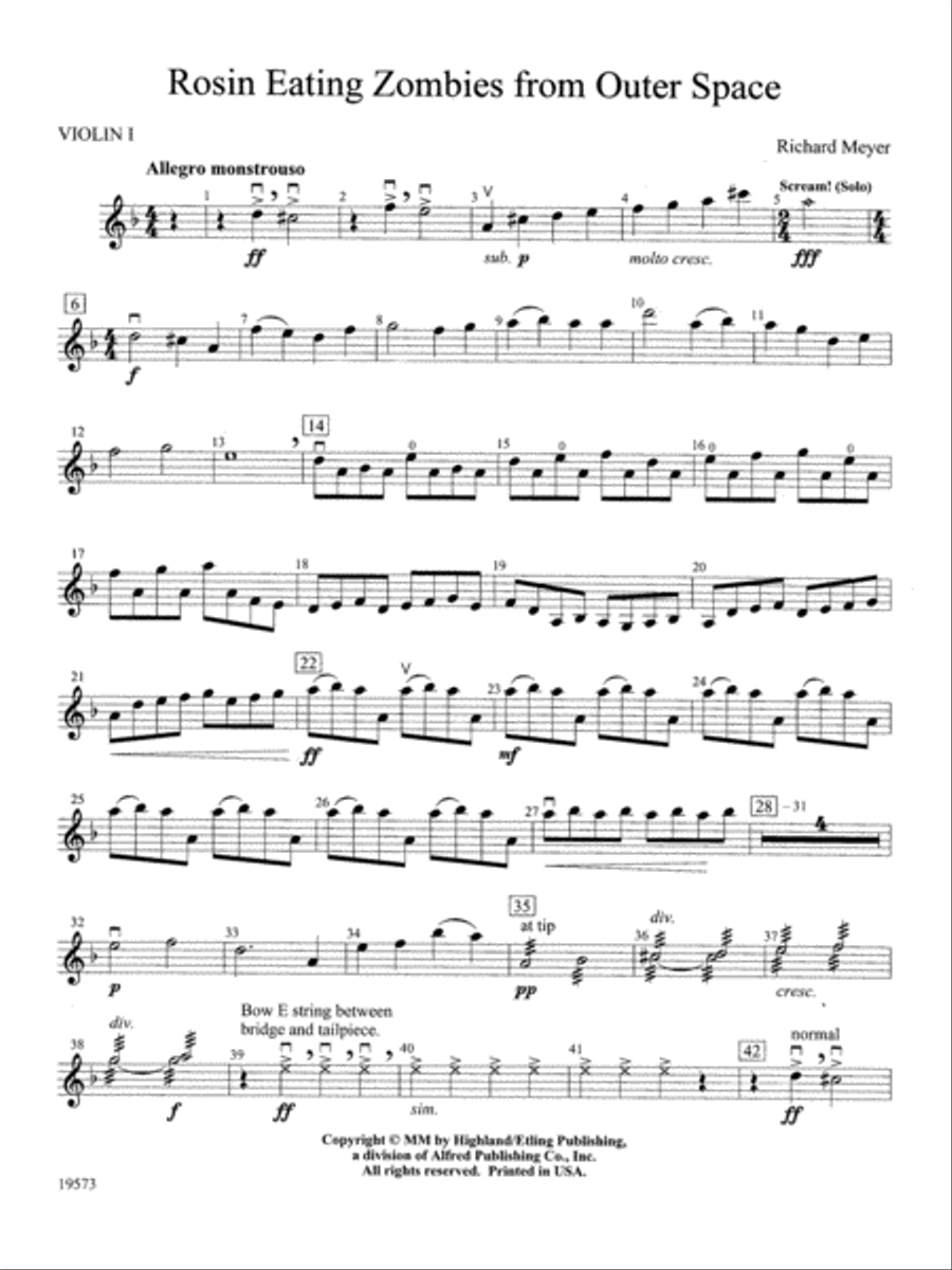 Rosin Eating Zombies from Outer Space: 1st Violin String Orchestra scores gallery preview page 1