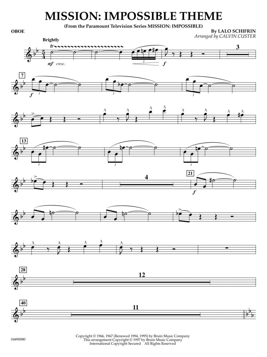 Mission: Impossible Theme (arr. Calvin Custer) - Oboe