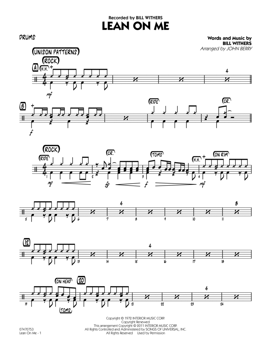 Lean On Me - Drums Lean On Me - Drums Jazz Ensemble scores gallery preview page 1