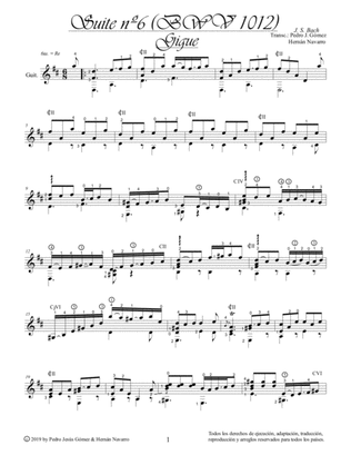 J.S. Bach Gigue BWV 1012-6th. suite cello guitar arr.: P.J. Gómez & H. Navarro edition