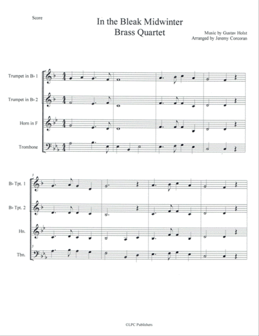In the Bleak Midwinter for Brass Quartet Brass Quartet scores gallery preview page 1