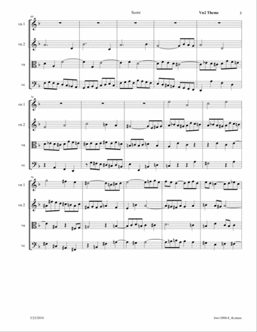 Bach: The Art of Fugue (BWV 1080), Fugue No. 4 Arranged for String Quartet String Quartet scores gallery preview page 5