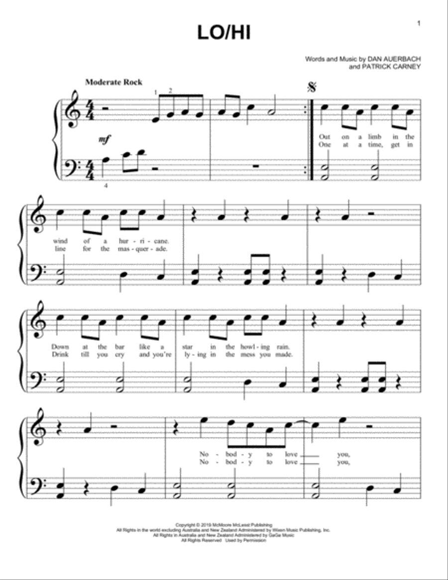 Lo/Hi Easy Piano scores gallery preview page 1