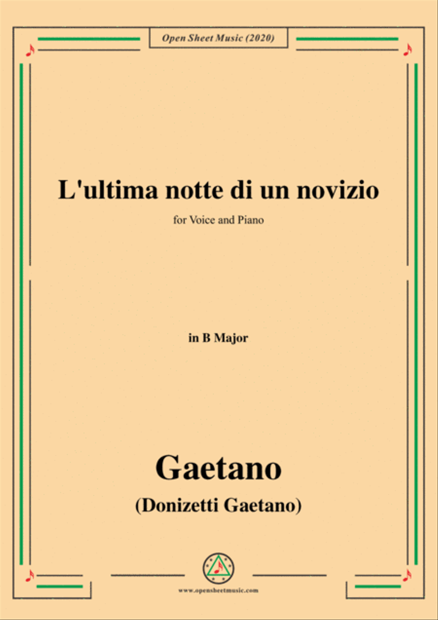 Donizetti-L'ultima notte di un novizio,in B Major,for Voice and Piano Voice Solo scores gallery preview page 1