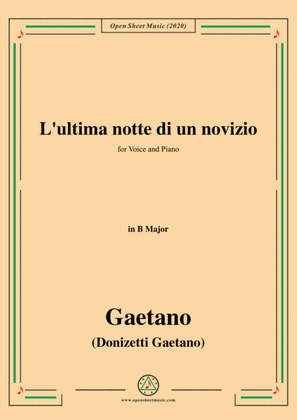 Donizetti-L'ultima notte di un novizio,in B Major,for Voice and Piano