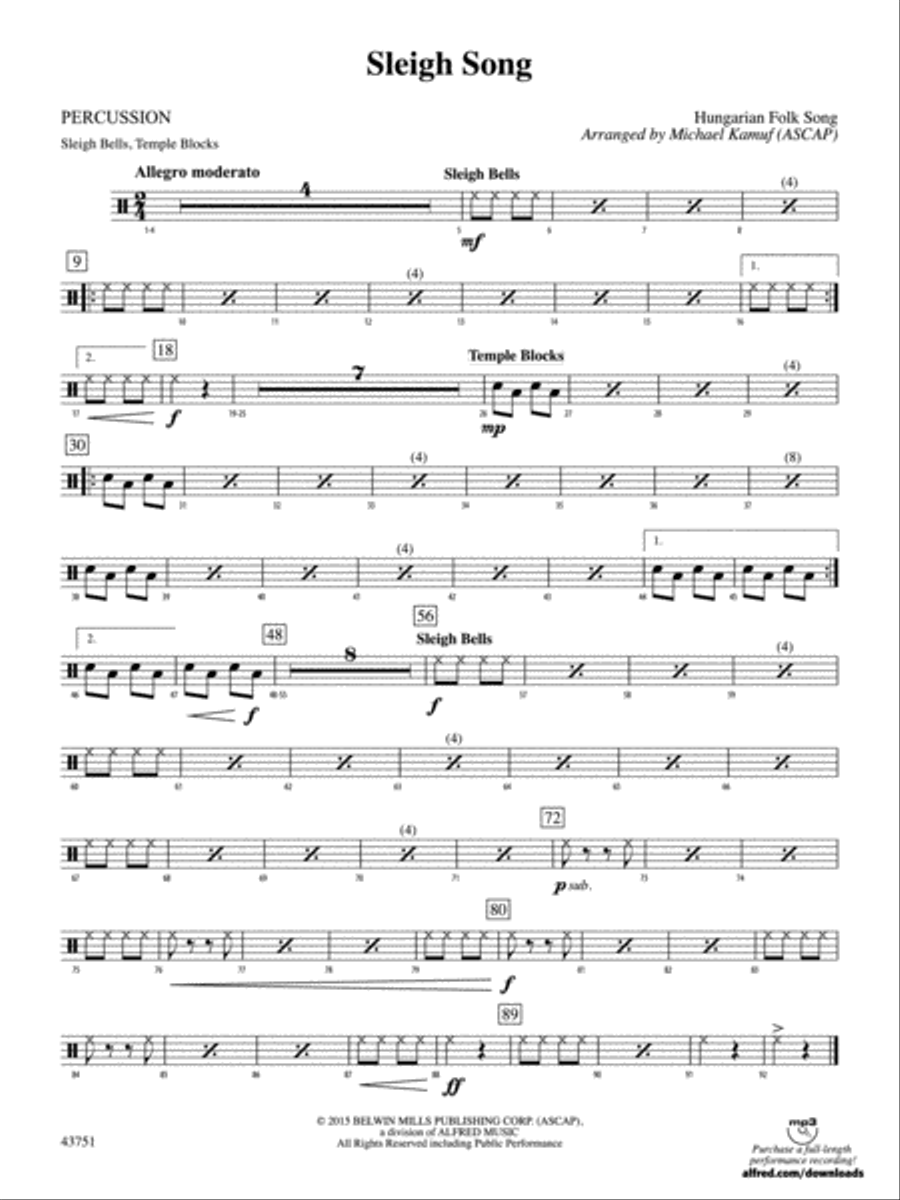 Sleigh Song: 1st Percussion String Orchestra scores gallery preview page 1
