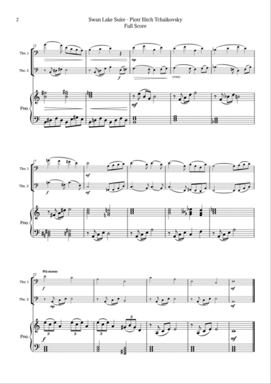 Swan Lake Theme by Tchaikovsky Trombone Duet scores gallery preview page 2
