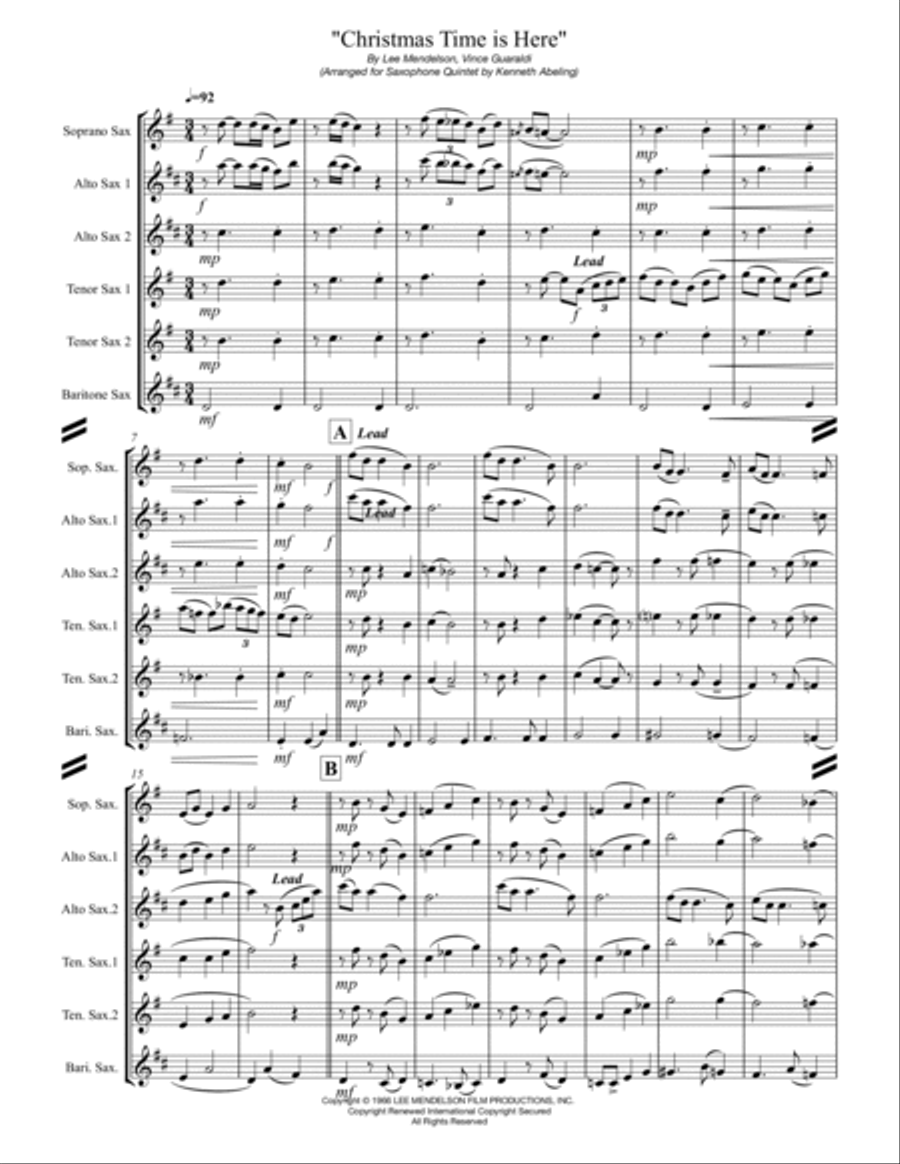 Christmas Time Is Here Christmas Time Is Here Saxophone Quintet scores gallery preview page 2