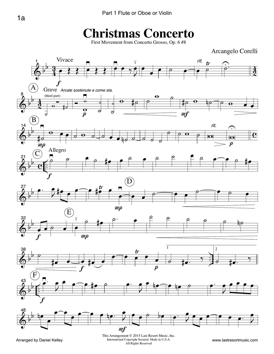 Christmas Concerto (Concerto Grosso Op. 6 #8) for Piano Trio (Violin, Cello, Piano) Set of 3 Parts Small Ensemble scores gallery preview page 2