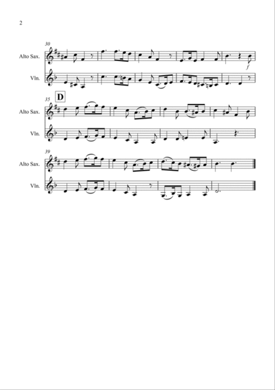 Greensleeves for Alto Saxophone and Violin Duet Alto Saxophone scores gallery preview page 2