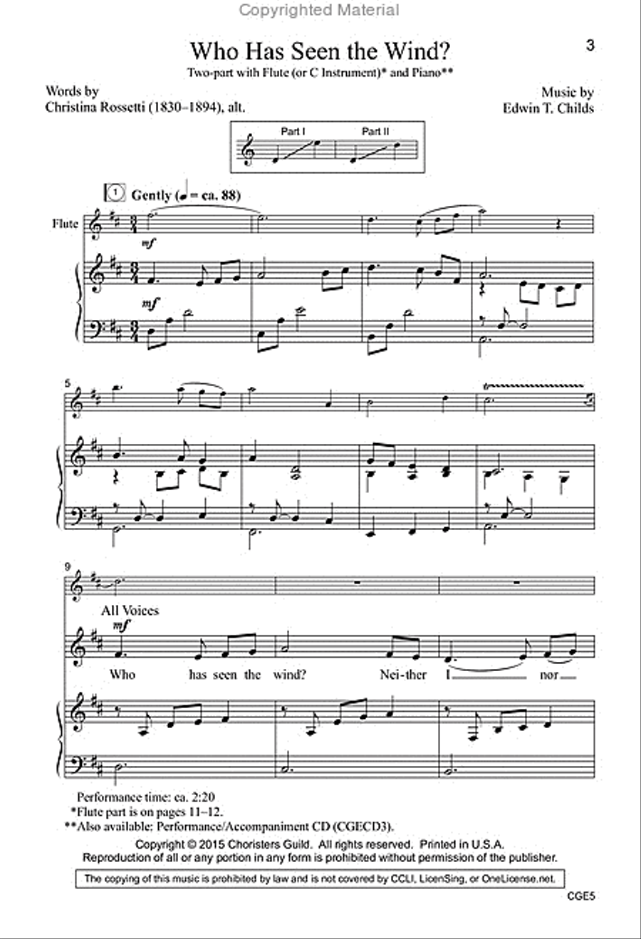 Who Has Seen the Wind? (Two-part with opt. flute) 2-Part scores gallery preview page 2