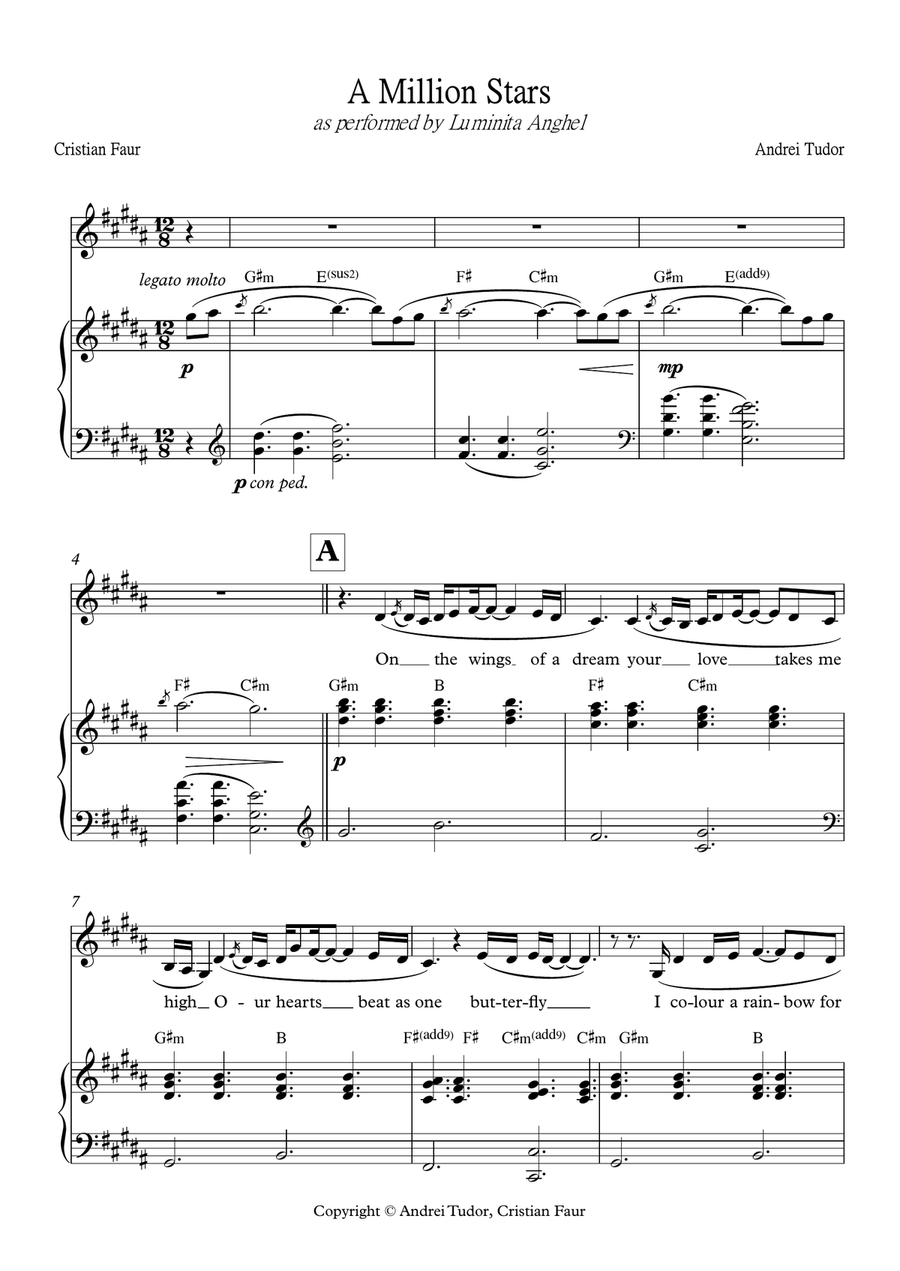 A Million Stars - Luminita Anghel (Andrei Tudor/Cristian Faur) Piano, Vocal scores gallery preview page 2