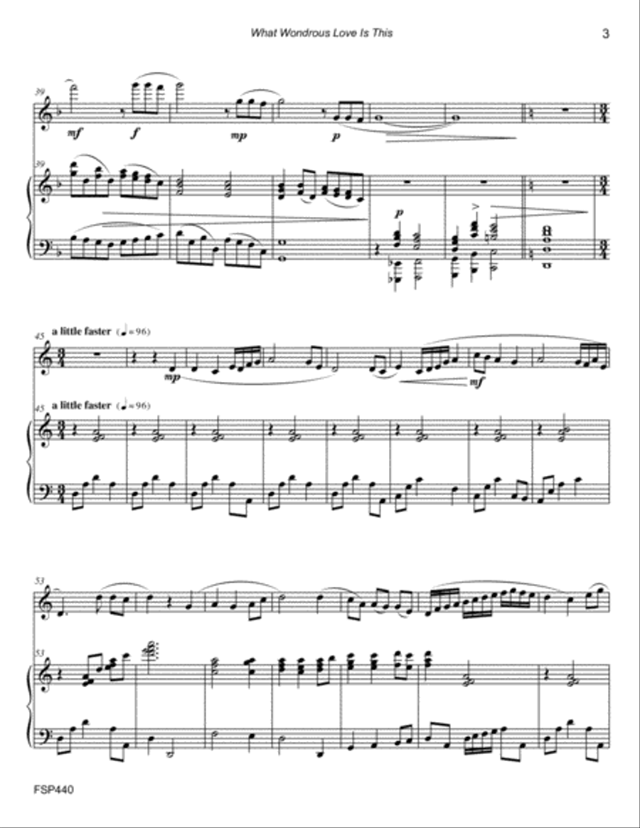 WHAT WONDROUS LOVE IS THIS - FLUTE SOLO with Piano Accompaniment Flute Solo scores gallery preview page 3