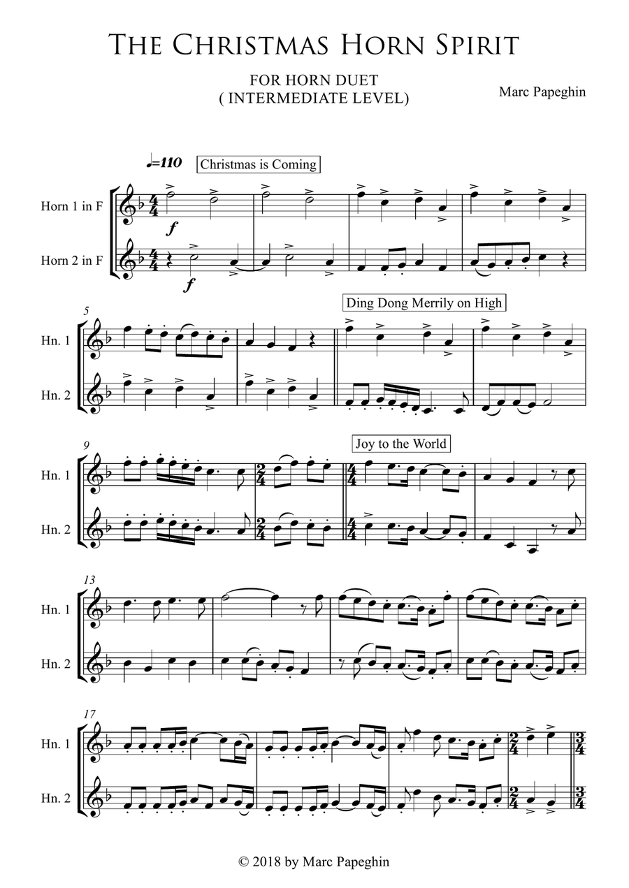 The Christmas Horn Spirit // French Horn Duet (intermediate level) Brass Duet scores gallery preview page 2