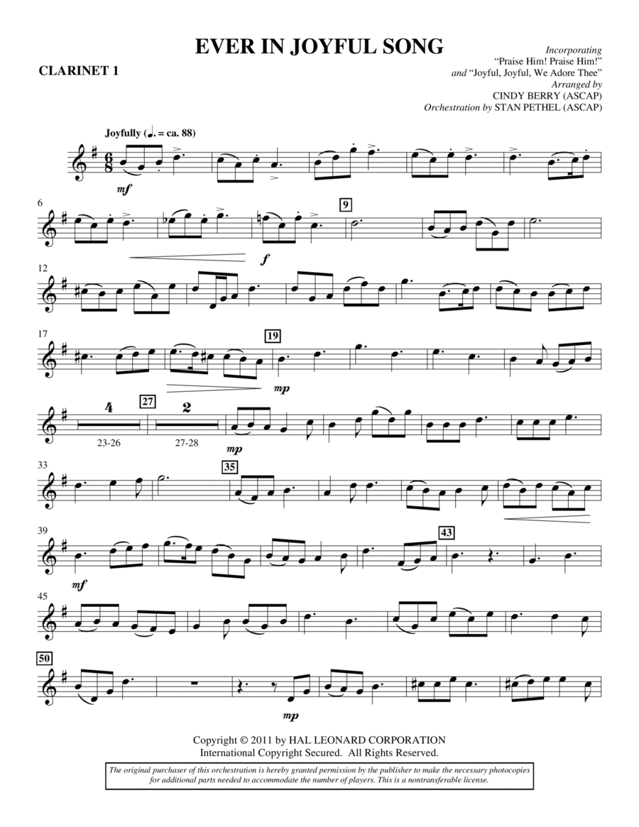 Ever In Joyful Song - Bb Clarinet 1 Choir scores gallery preview page 1
