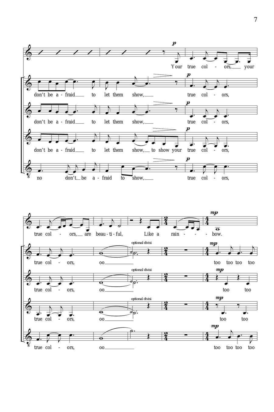 True Colors (arr. Deke Sharon) SSA scores gallery preview page 6