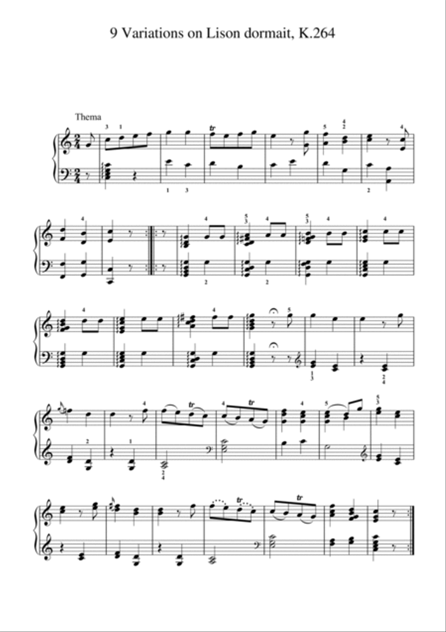 Mozart-9 Variations on Lison dormait, K.264 Piano Solo scores gallery preview page 2