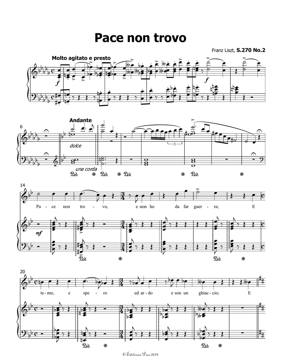 Pace non trovo, by Liszt, S.270 No.2, in g minor Voice scores gallery preview page 3
