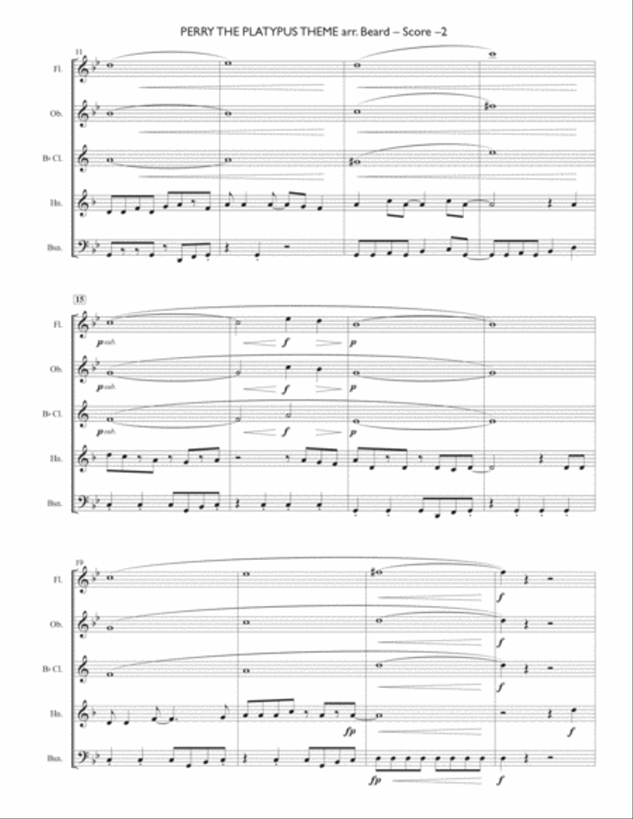 Perry The Platypus Theme Woodwind Quintet scores gallery preview page 2