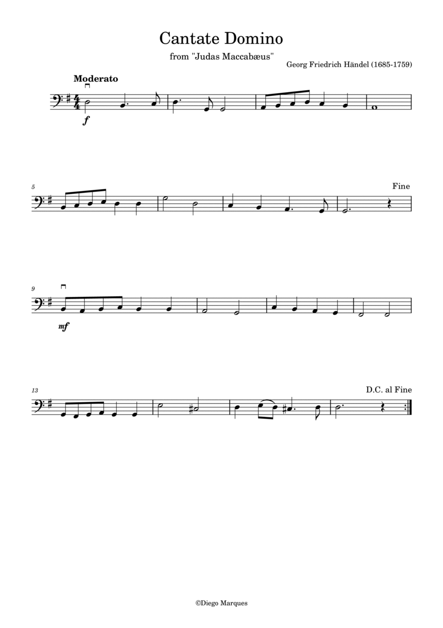 Cantate Domino in G Cello Solo scores gallery preview page 1