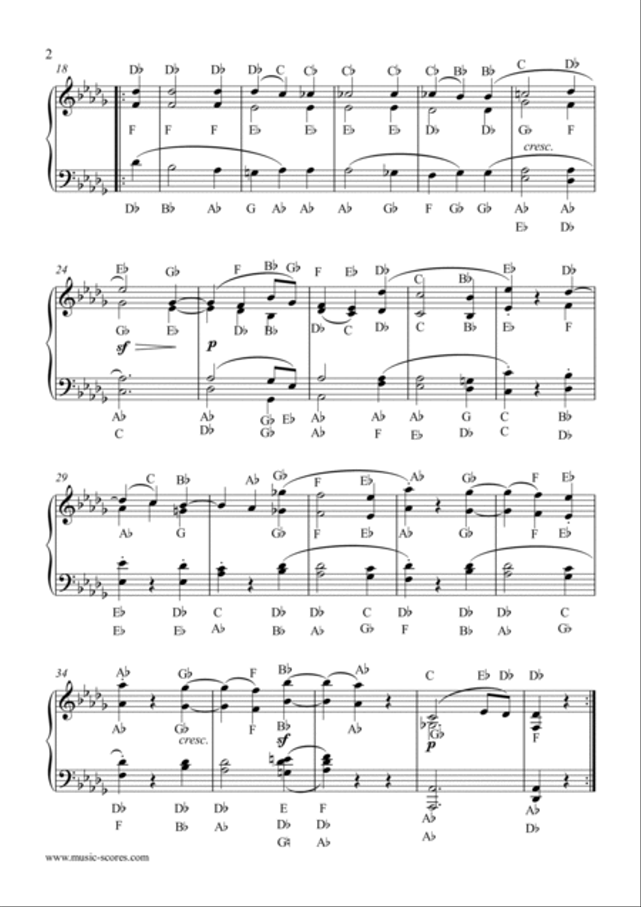 Moonlight Sonata - 2nd Movement - original version with note names. Piano Solo scores gallery preview page 2