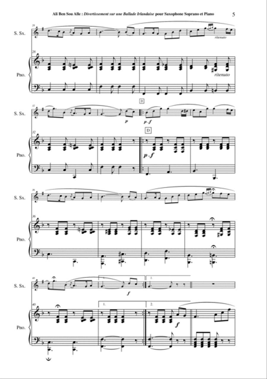 Ali Ben Sou Alle : Divertissement sur Une Ballade Irlandaise Woodwind Duet scores gallery preview page 5