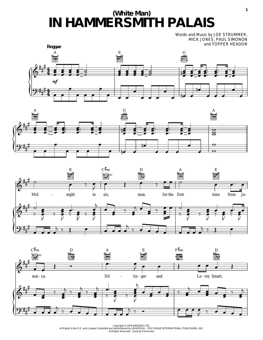 (White Man) In Hammersmith Palais Piano, Vocal, Guitar scores gallery preview page 1