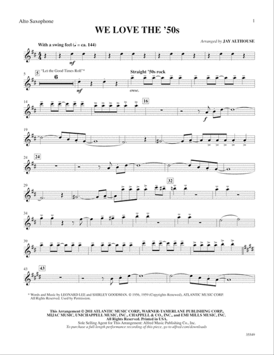 We Love the '50s: E-flat Alto Saxophone Alto Saxophone scores gallery preview page 1