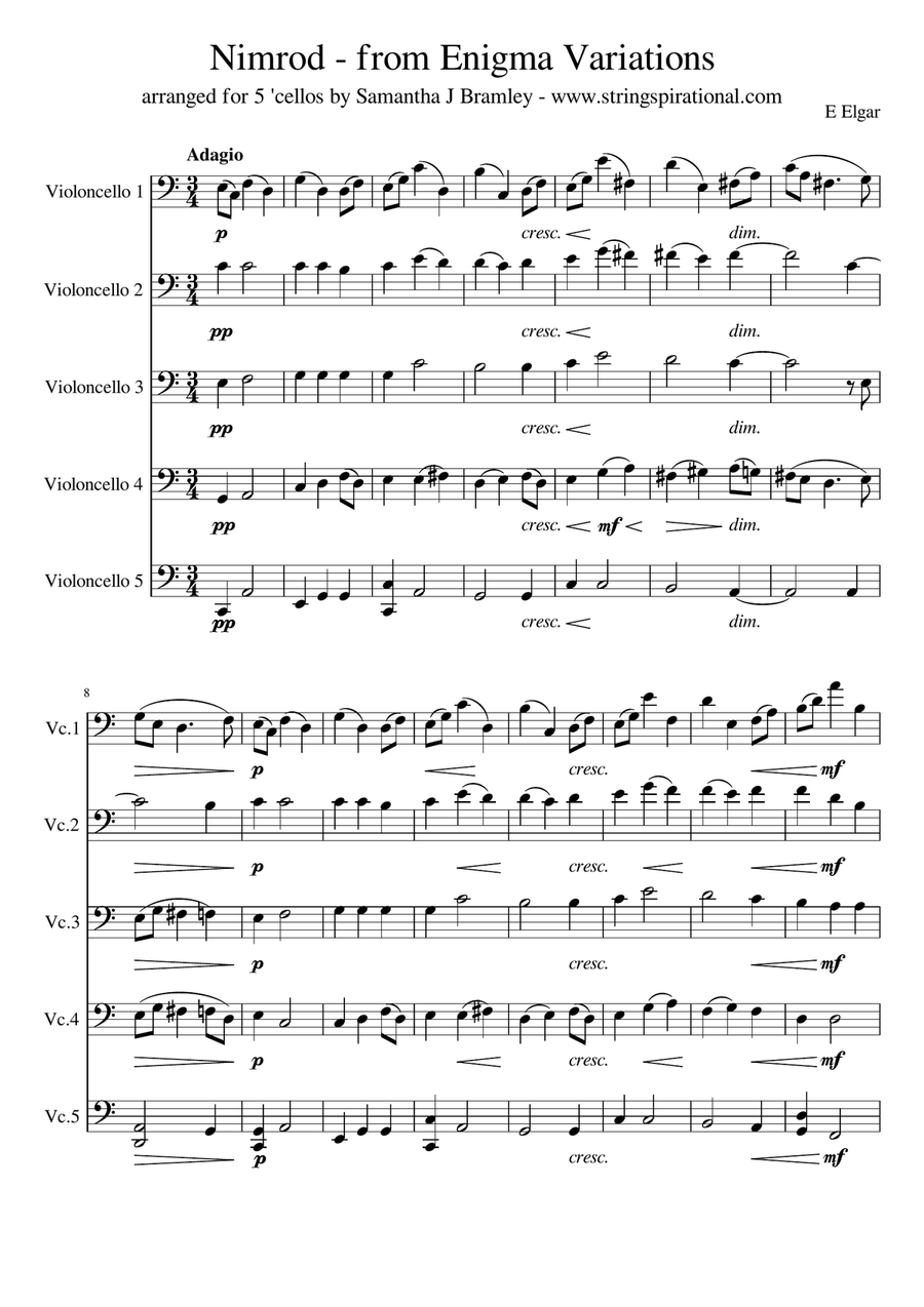 'Nimrod' from the 'Enigma' Variations for 'cello quintet Cello Solo scores gallery preview page 1