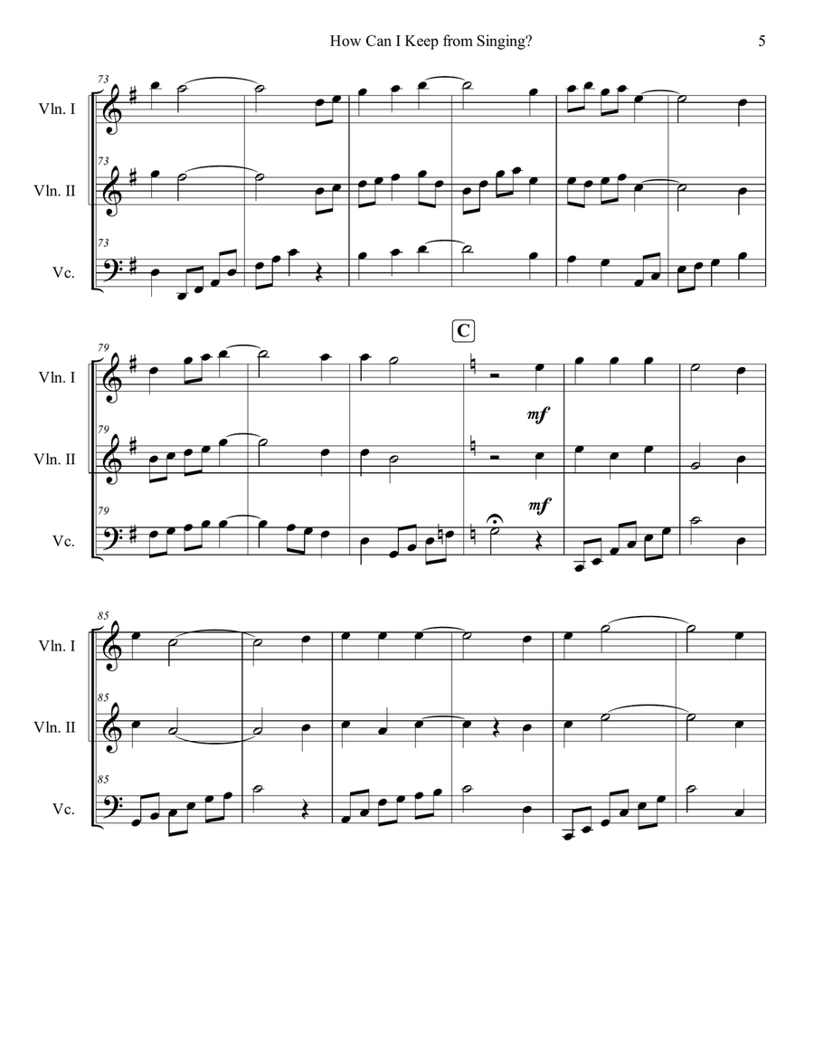 How Can I Keep from Singing String Trio scores gallery preview page 5