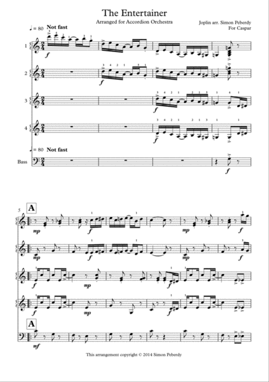 The Entertainer (Joplin) for Accordion Orchestra, arr. Simon Peberdy image number null