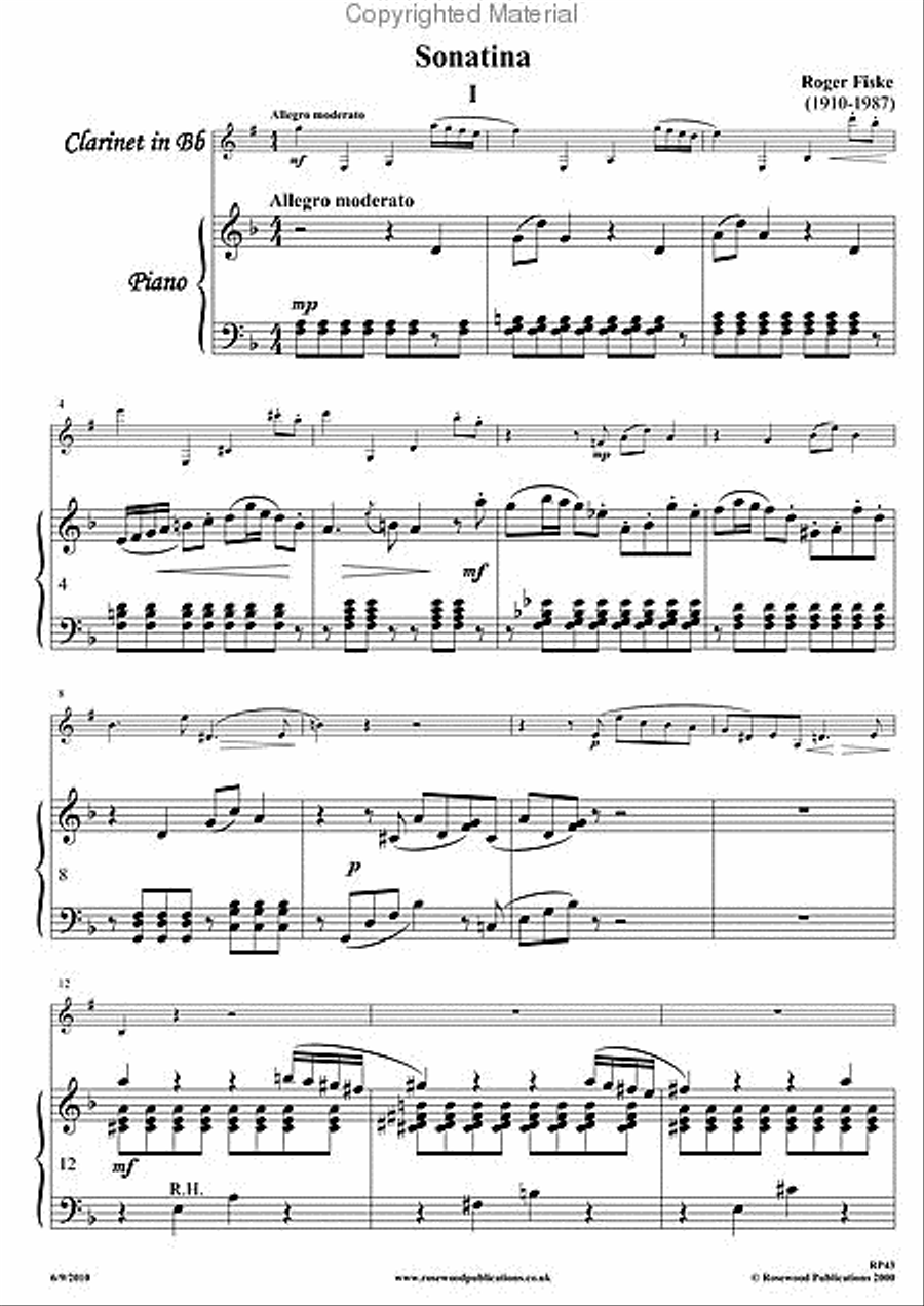 Sonatina Sonatina Clarinet Solo scores gallery preview page 2