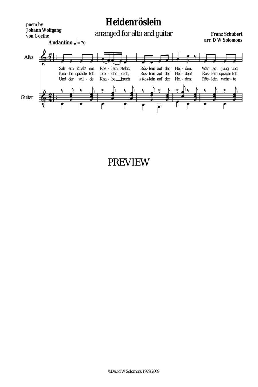 Heidenröslein low voice and guitar Small Ensemble scores gallery preview page 1
