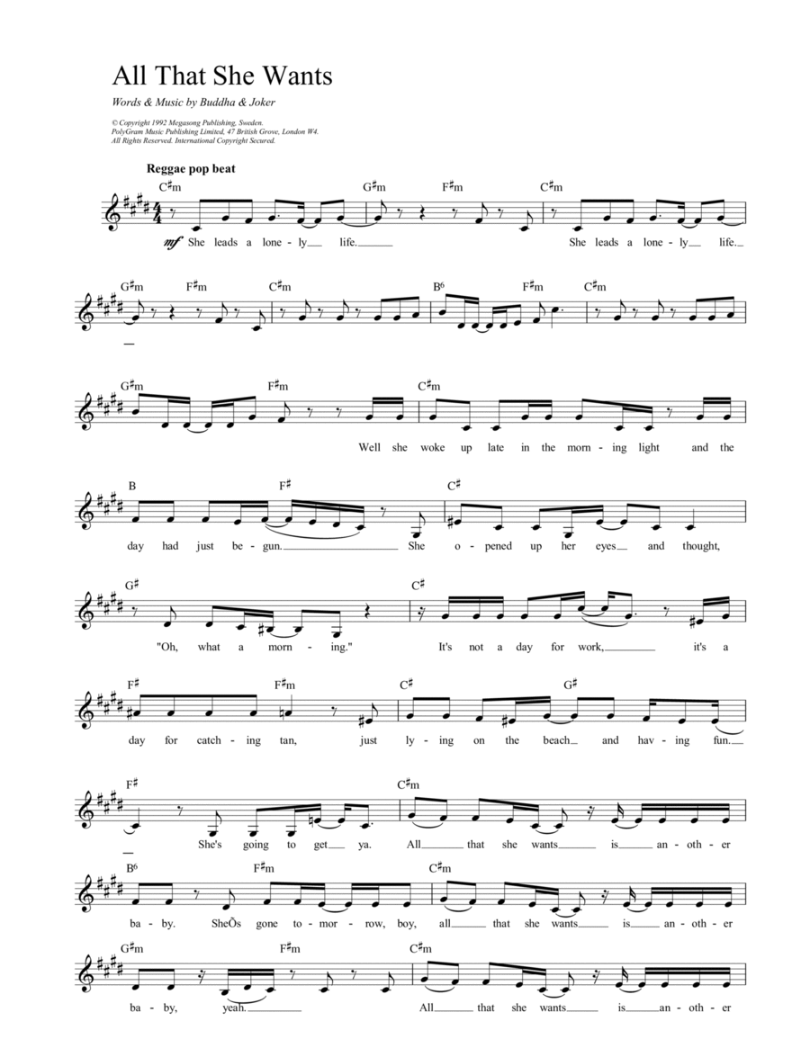 All That She Wants All That She Wants Piano scores gallery preview page 1