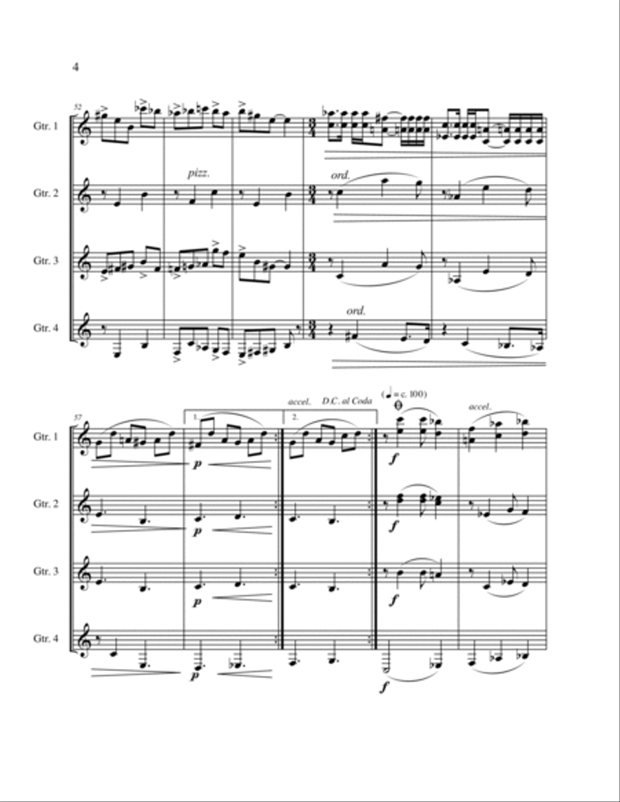 Cuatro piezas para cuatro guitarras (Four Pieces for Guitar Quartet) Guitar Ensemble scores gallery preview page 5