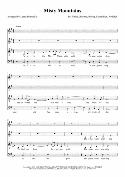 Misty Mountains (The Hobbit) for SATB choir image number null