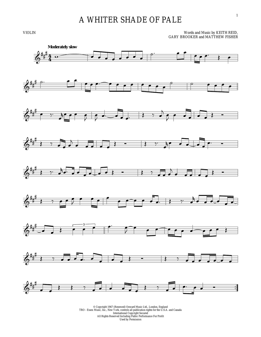 A Whiter Shade Of Pale Violin Solo scores gallery preview page 1