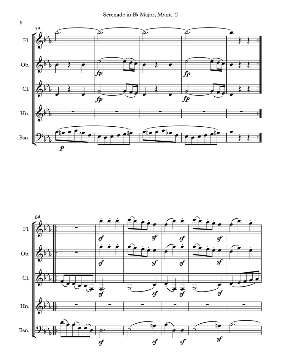 Mozart: Serenade in Bb Major, K. 361 (Gran Partita) for Wind Quintet Mvmt. 2 (Menuetto I) Woodwind Quintet scores gallery preview page 6