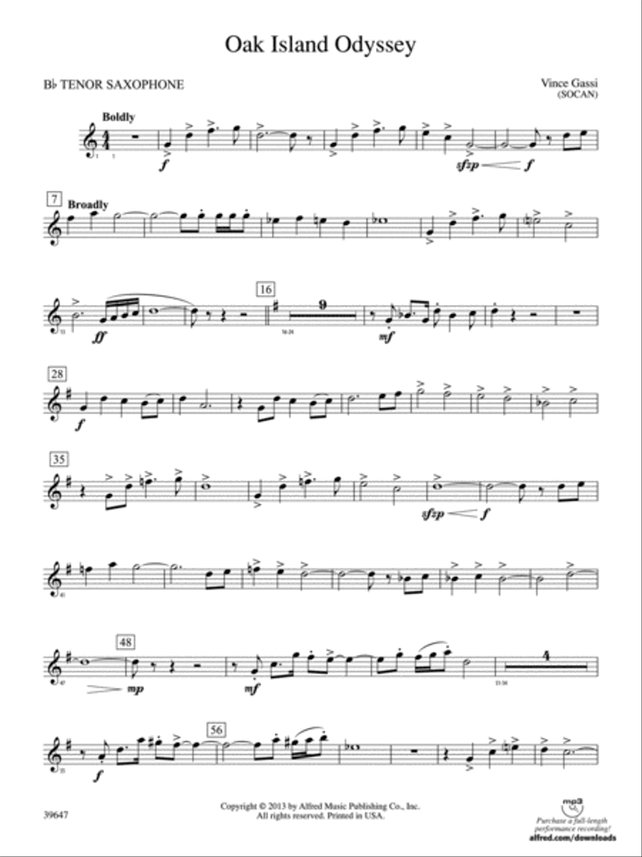 Oak Island Odyssey: B-flat Tenor Saxophone Concert Band scores gallery preview page 1