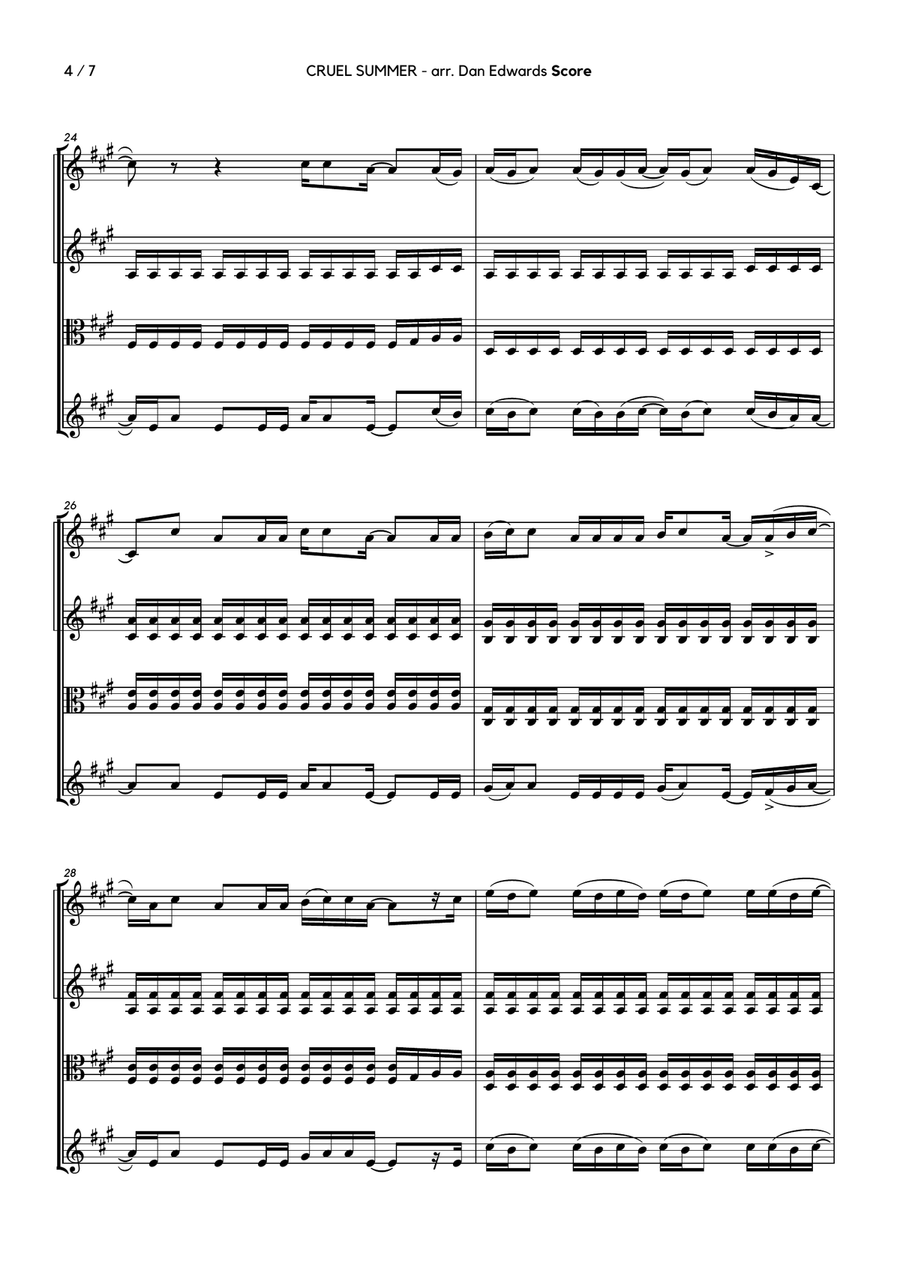 Cruel Summer String Quartet scores gallery preview page 4