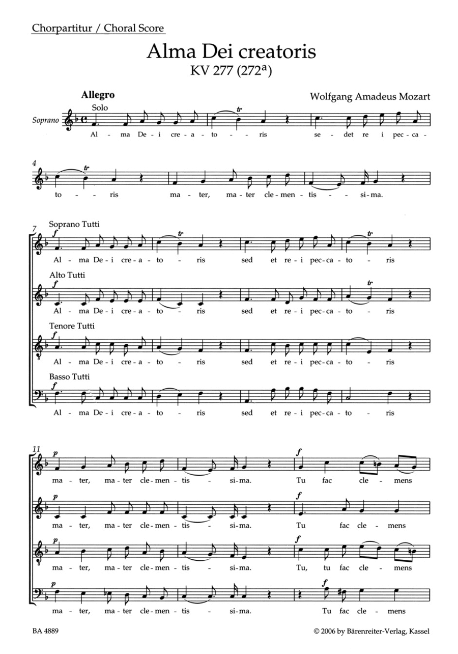 Alma Dei creatoris, KV 277 (272a) 4-Part scores gallery preview page 1
