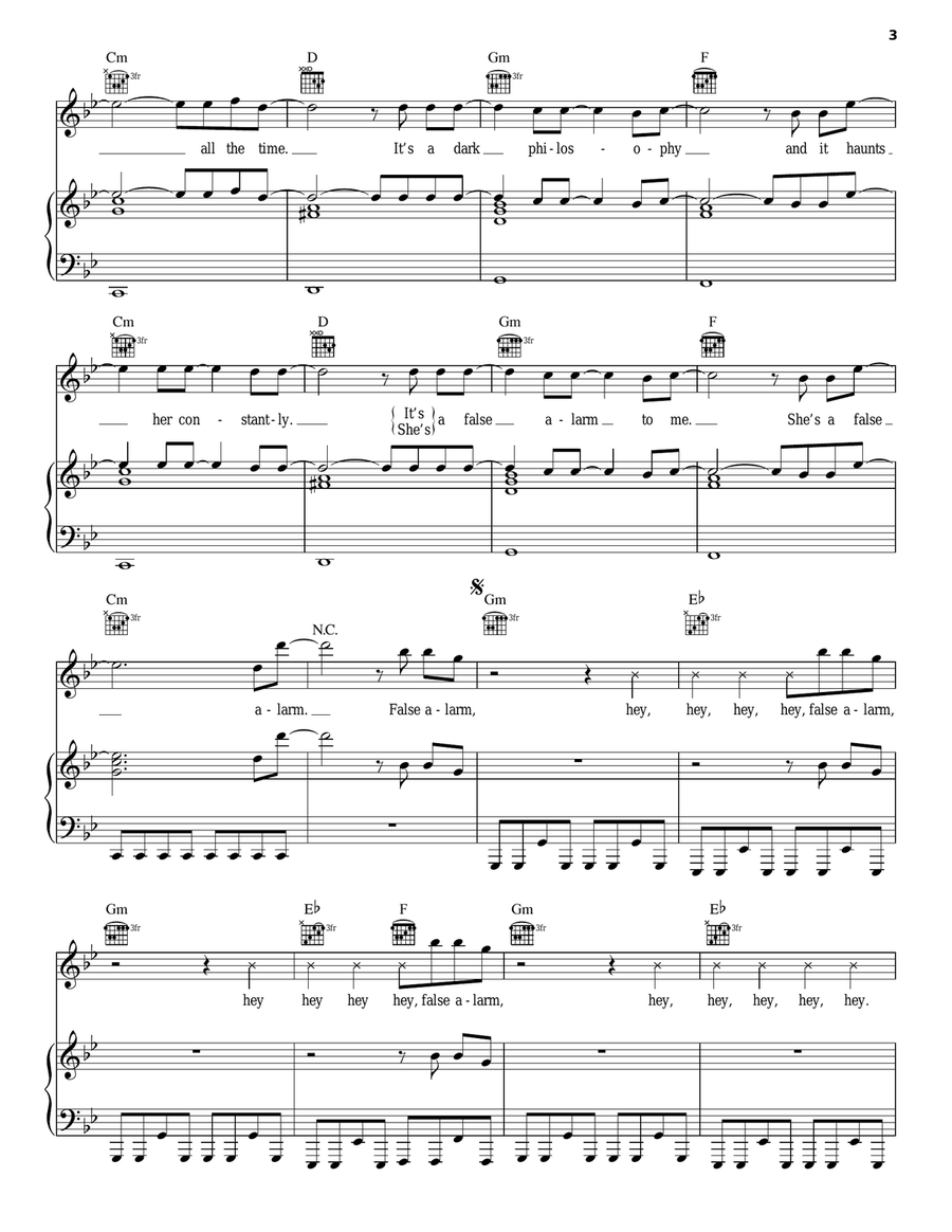 False Alarm False Alarm Piano, Vocal, Guitar scores gallery preview page 3