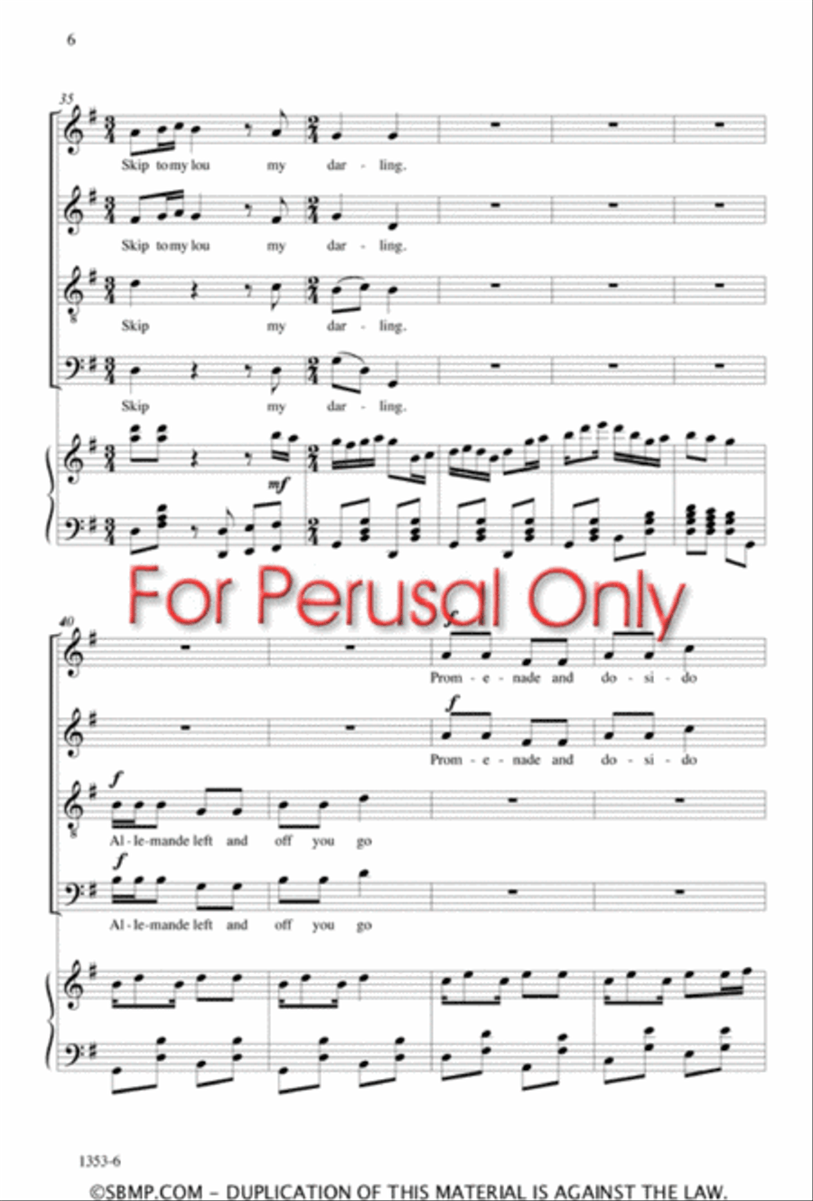 Skip to My Lou - SATB Octavo 4-Part scores gallery preview page 6