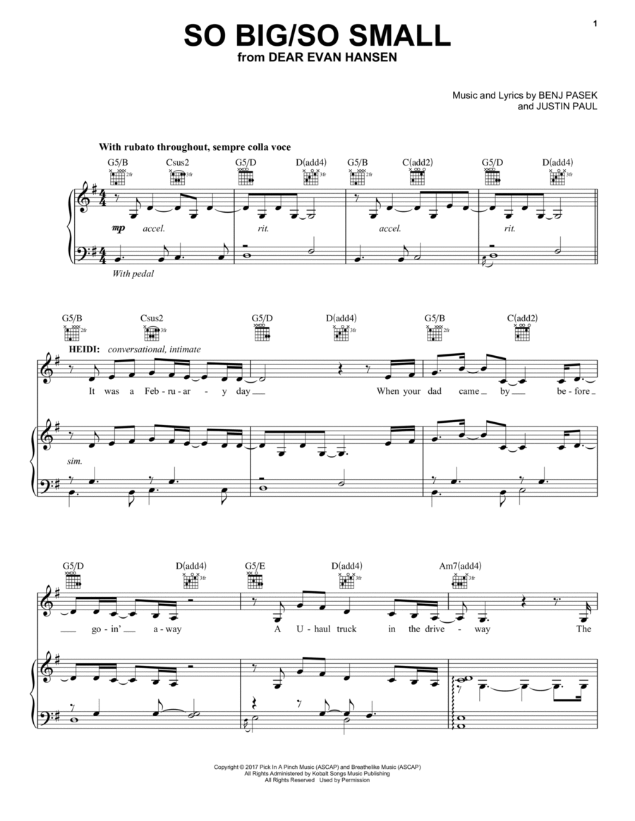 So Big/So Small (from Dear Evan Hansen) Piano, Vocal, Guitar scores gallery preview page 1