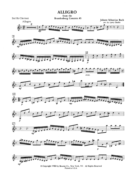 Allegro from Brandenburg Concerto No. 3 - 2nd Bb Clarinet