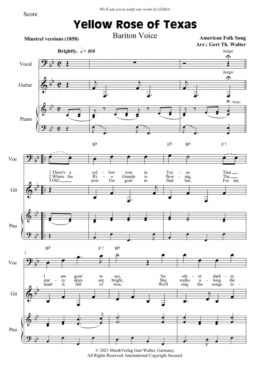 Yellow Rose of Texas Voice Solo scores gallery preview page 1
